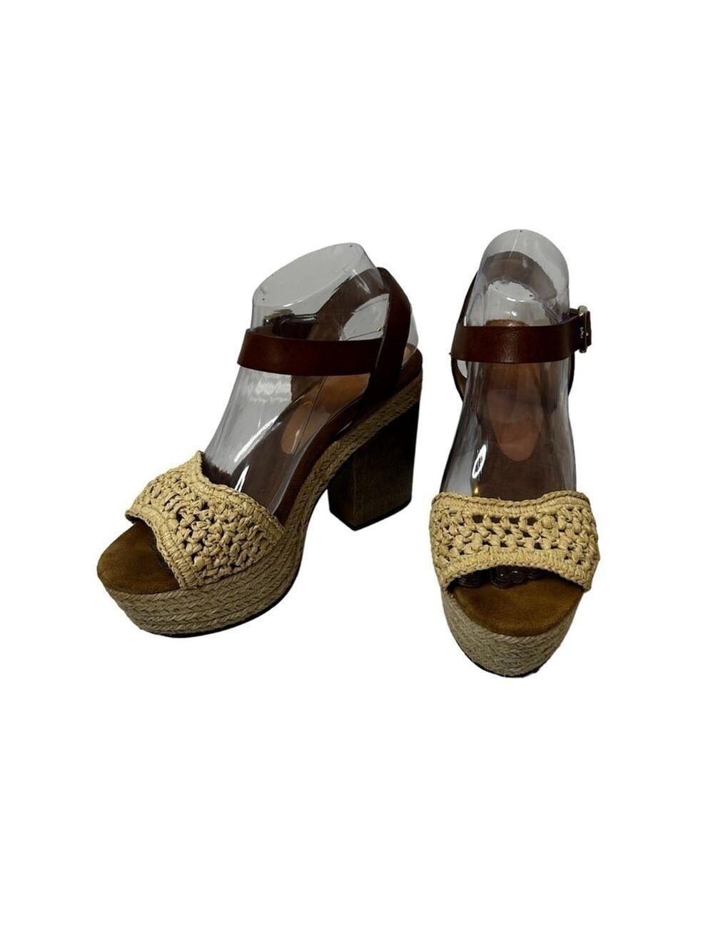 CASTAÑER Leather Colorblock Neutral Pattern Chunky Block Heel Sandals - Picture 6 of 16